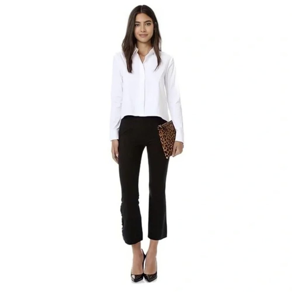 Cinq á Sept Onyx Ruffle Trim Flared Cropped Pants